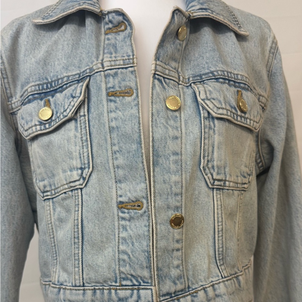 Michael Kors Cropped Denim Jacket Medium Stone Wash Jean Jacket